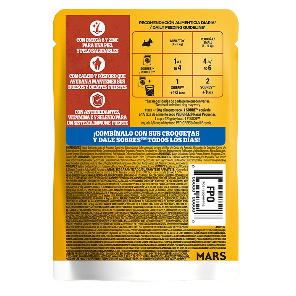 PEDIGREE® SOBRES™ Adulto Razas Pequeñas en Filetes Con Pollo Y Vegetales