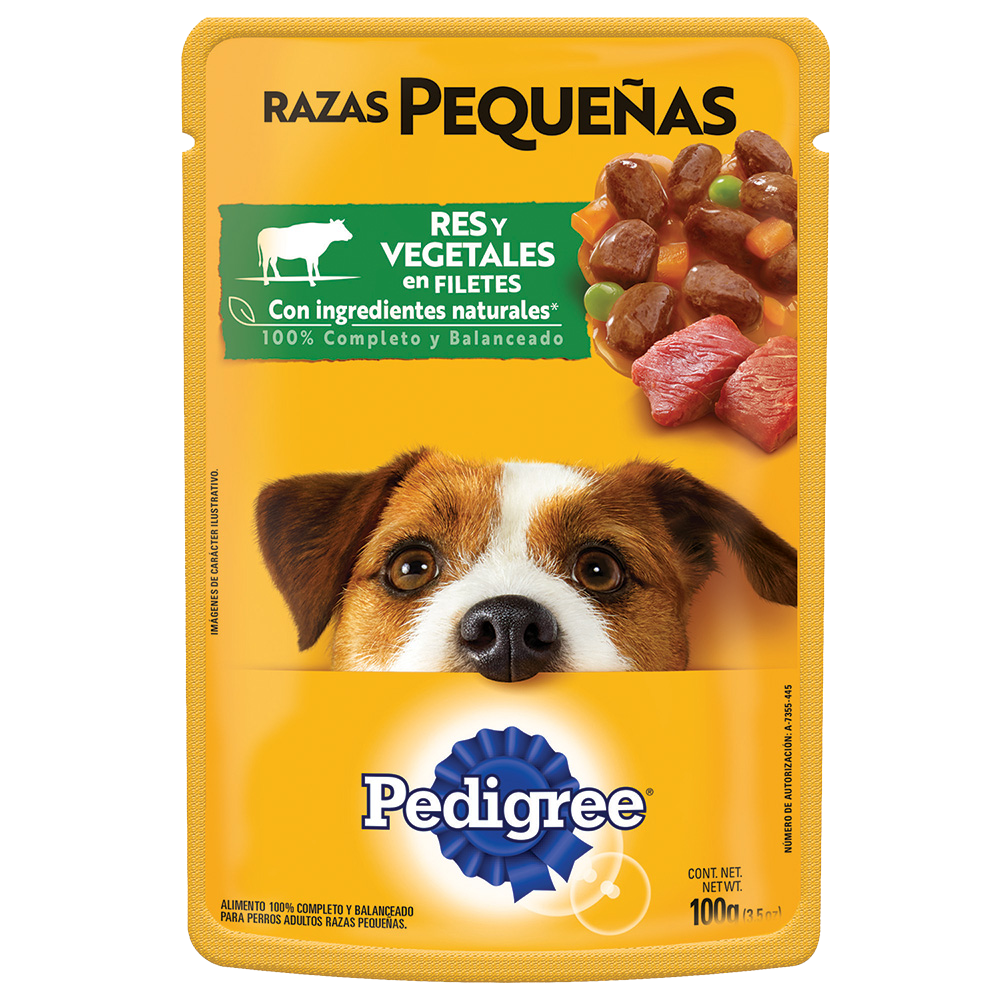 PEDIGREE® SOBRES™ Adulto Razas Pequeñas en Filetes Con Res Y Vegetales