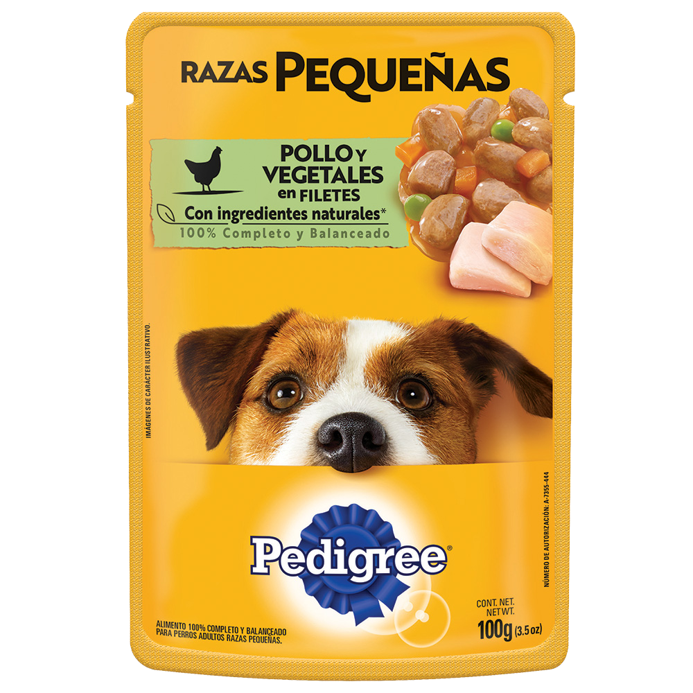 PEDIGREE® SOBRES™ Adulto Razas Pequeñas en Filetes Con Pollo Y Vegetales