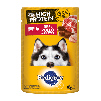 PEDIGREE® High Protein SOBRES™ Adulto en Filetes Con Res Y Pollo
