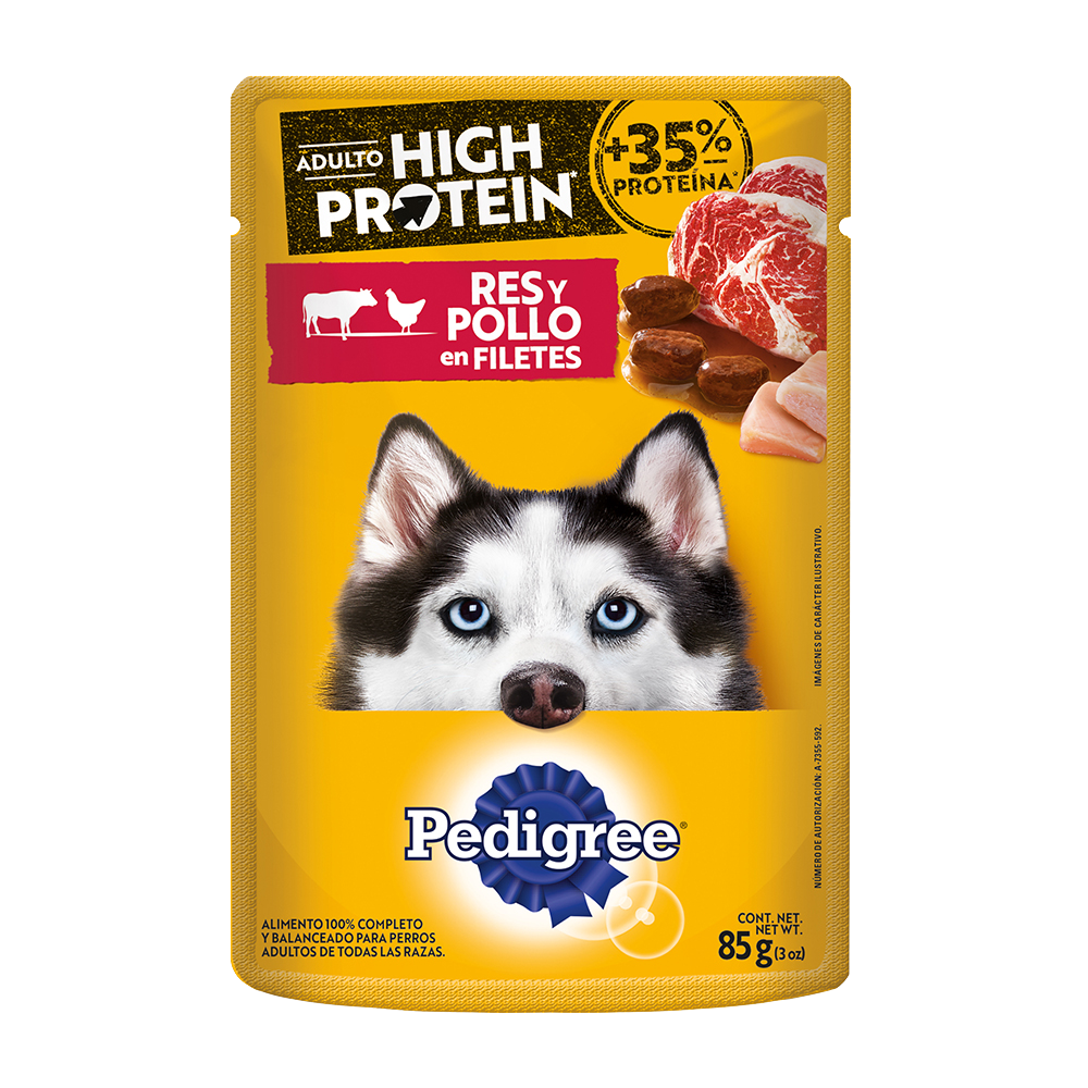 PEDIGREE® High Protein SOBRES™ Adulto en Filetes Con Res Y Pollo