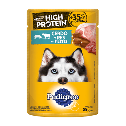 PEDIGREE® High Protein SOBRES™ Adulto en Filetes Con Cerdo Y Res