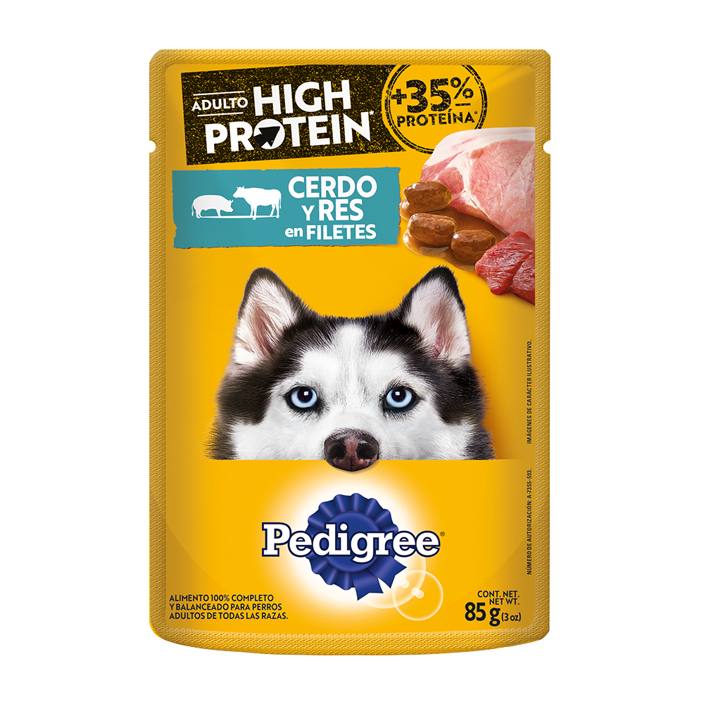 PEDIGREE® High Protein SOBRES™ Adulto en Filetes Con Cerdo Y Res