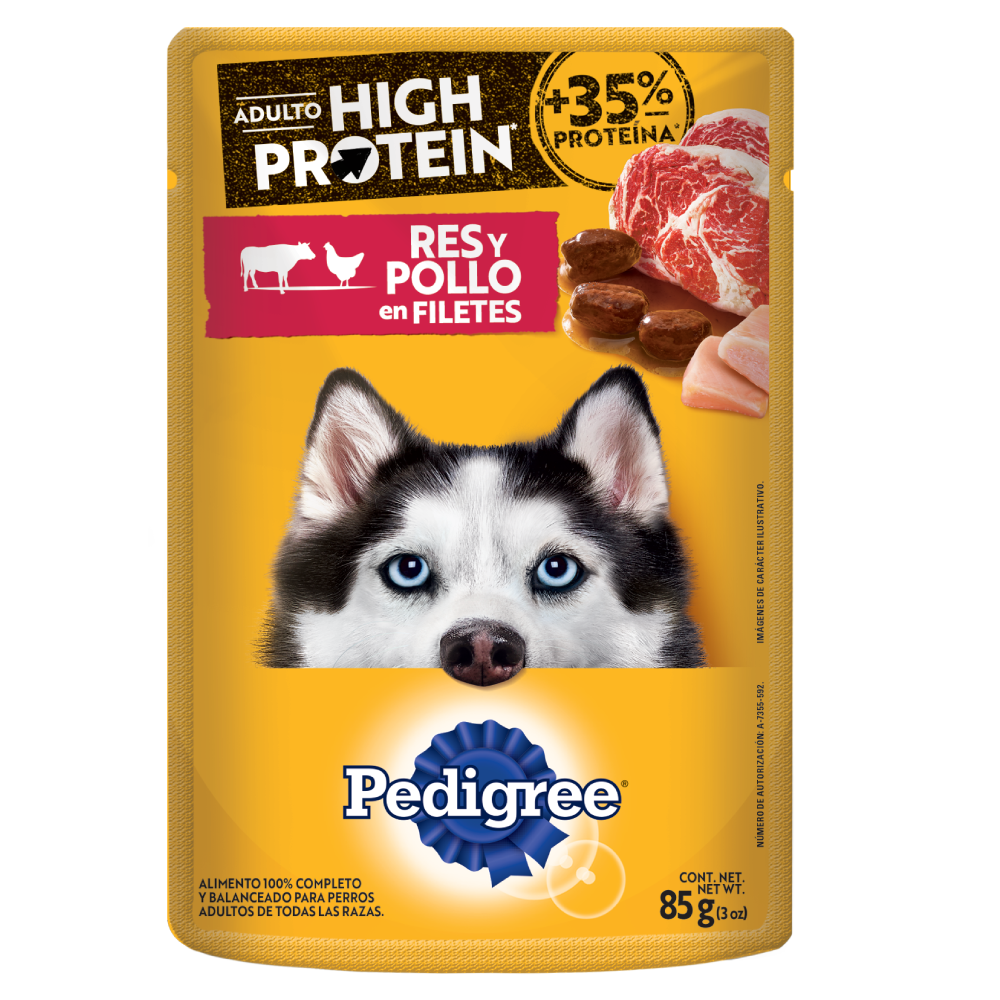 PEDIGREE® High Protein SOBRES™ Adulto en Filetes Con Res Y Pollo